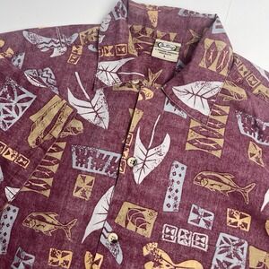 Casual Maroon Tropical Print Button-Down Shirt